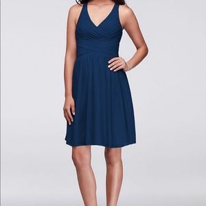 David's Bridal Marine blue short mesh dress